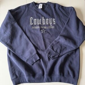 VTG Dallas Cowboys Navy Blue Embroidered Crewneck Sweatshirt Unisex Size XXL